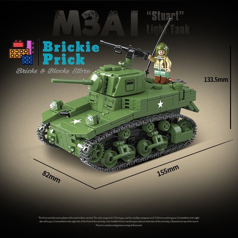 Non - Lego Army - Xe Tăng Quân Sư M3A1 - Đồ Chơi Lắp Ráp - Brickie Prick