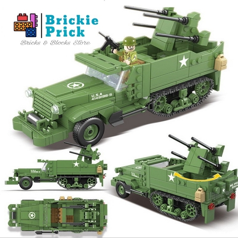 Non - Lego Army- WW2 XE BỌC THÉP M16 - Đồ chơi lắp rắp - Brickie Prick