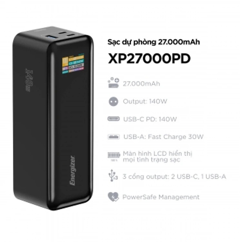 Sạc dự phòng Energizer PD140W chống cháy nổ