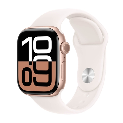 Apple Watch Series 10 (hoặc Apple Watch X) phiên bản 42mm LTE, viền thép không gỉ màu vàng (Gold Stainless Steel), dây cao su màu Starlight (Sport Band Starlight)