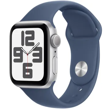 Apple Watch SE (2nd Generation) 44mm GPS (chỉ GPS), vỏ nhôm màu Bạc (Silver Aluminum Case), kèm dây cao su màu Xanh dương (Blue Sport Band)
