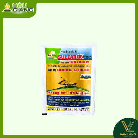 LÚA VÀNG - Thuốc trừ sâu Sulfaron 250EC 24ml - Carbosulfan 200 g/l + Chlorfluazuron 50 g/l - Đặc trị hiệu quả sâu cuốn lá, sâu đục thân, sâu xanh da láng, rệp sáp, mọt đục cành.