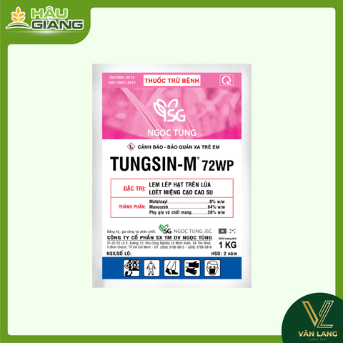 NGỌC TÙNG - Thuốc rừ bệnh TUNGSIN-M 72WP 1kg -  Metalaxyl 8% w/w + Mancozeb 64% w/w - Đặc trị đạo ôn, lem lép hạt, khô vằn, thán thư, nấm hồng, nấm rễ,....