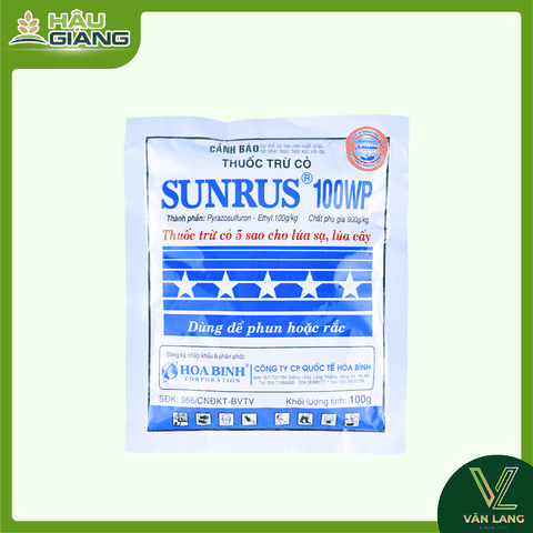 HÒA BÌNH - Thuốc trừ cỏ SUNRUS 100WP 100g - Pyrazosulfuron Ethyl 10% - Chuyên trị cỏ lồng vực, cỏ bắc, cỏ chác, cỏ năn, rau mác, cỏ bợ, rau sam,...