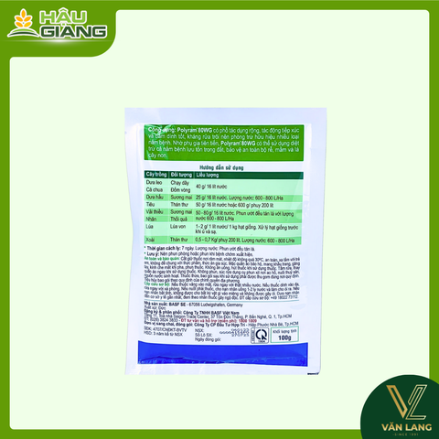 BASF - Thuốc trừ bệnh POLYRAM 100G - Metiram complex 800 g/kg - Thuốc trừ bệnh phấn trắng, sương mai, đốm vòng, thán thư, đốm vàng, đốm nâu, mốc xám, thối quả do nấm