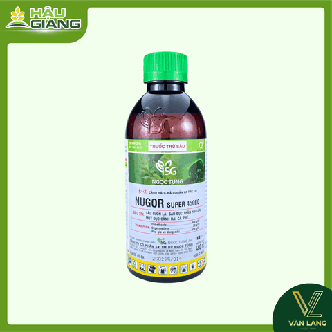 NGỌC TÙNG - Thuốc trừ sâu NUGOR SUPER 450EC 480ML -  Dimethoate 400g/l + Cypermethrin 50g/l - Đặc trị sâu cuốn lá, sâu đục thân, mọt đục cành trên nhiều loại cây trồng