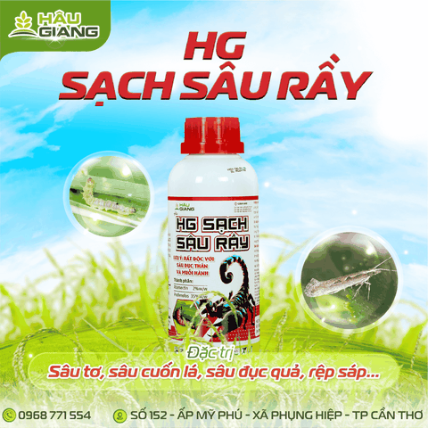 HẬU GIANG - HG SẠCH SÂU RẦY 37EC 450ML - Abamectin 2% w/w + Profenofos 35% w/w - Đặc trị sâu tơ, sâu cuốn lá, sâu đục thân, sâu đục quả, rệp sáp, rầy