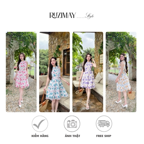 Đầm maxi cổ yếm họa tiết hoa R0800