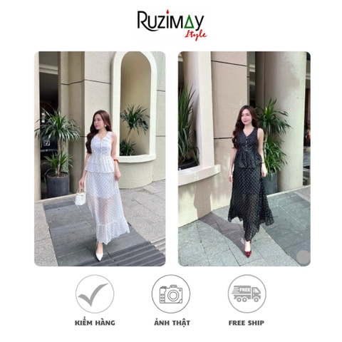 Đầm maxi chấm bi voan R1200