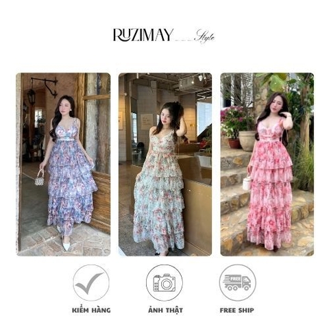 Đầm maxi dáng dài xếp tầng R0400