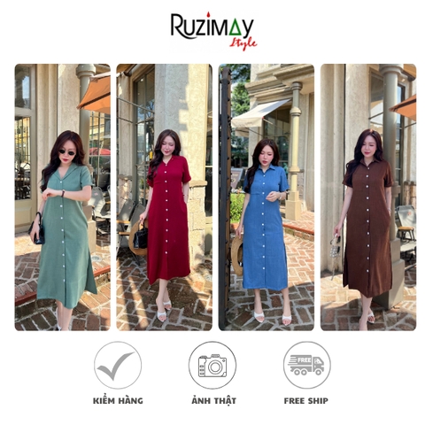 Đầm Linen Ruzimay Style Dáng Sơ Mi Dài R1300