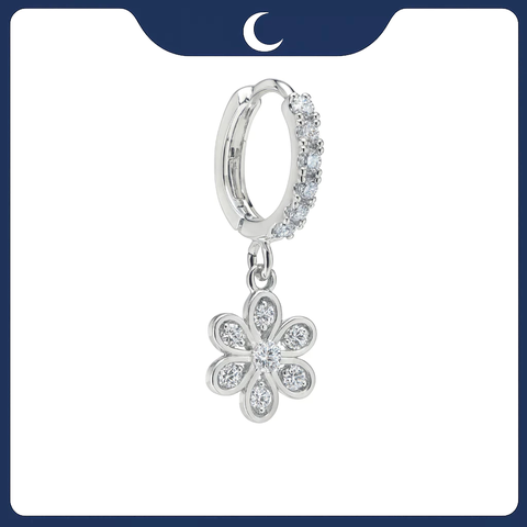 Khuyên tai bạc 925 Luna Jewelry dạng khoen bông hoa đính đá