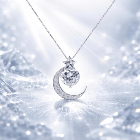 Mặt dây chuyền bạc 925 Trăng Sao Đá Mossanite 6mm Luna Jewelry