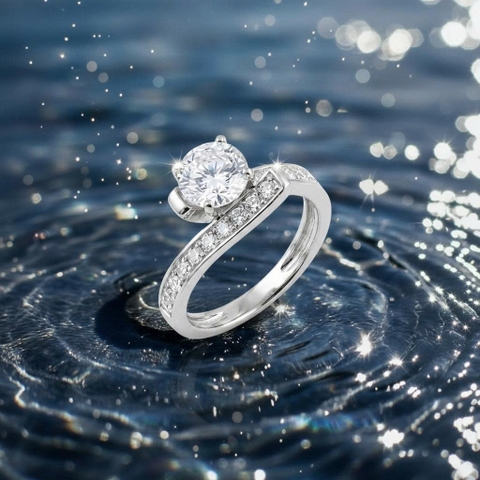 Nhẫn bạc 925 Luna Jewelry Đá Moissanite 5.5mm đai mềm mại đính đá