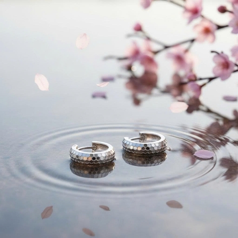 Khuyên tai bạc 925 Luna Jewelry dạng khoen chạm khắc tổ ong unisex