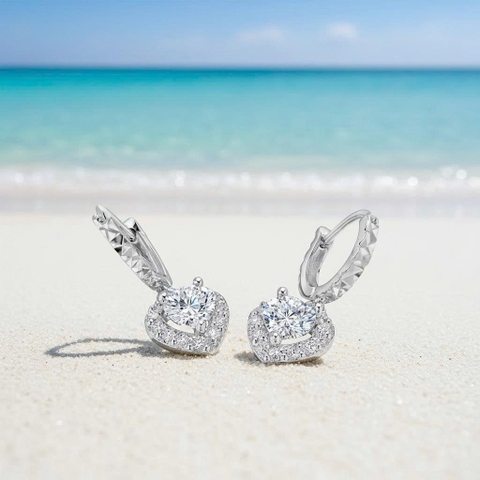 Khuyên tai bạc 925 Luna Jewelry dạng khoen hình trái tim Đá Mossanite 5.7mm