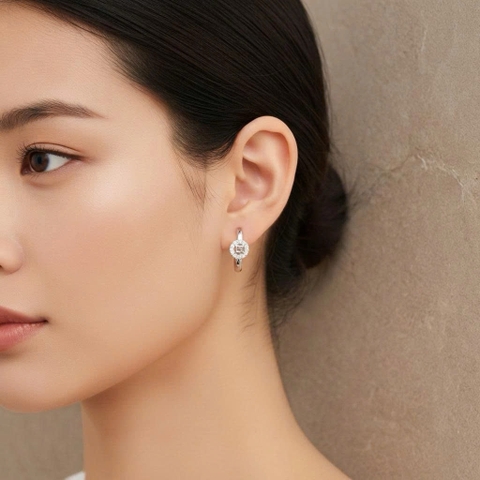 Khuyên tai bạc 925 Luna Jewelry dạng khoen kim tiền may mắn