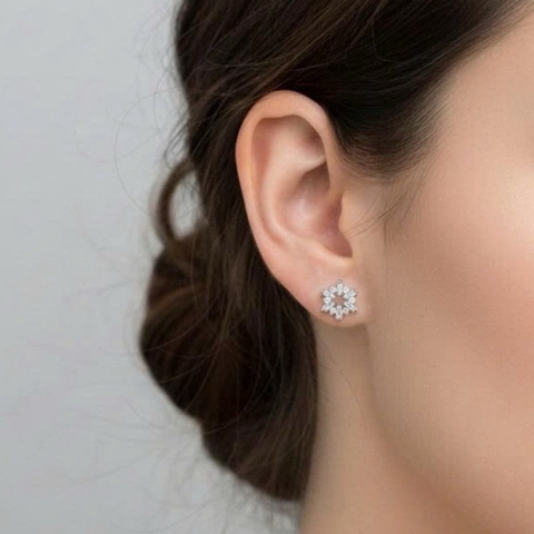 Khuyên tai bạc 925 dạng chuôi hình bông tuyết đính đá lấp lánh Luna Jewelry