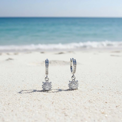 Khuyên tai bạc 925 Luna Jewelry dạng khoen đính Đá Mossanite 4mm lấp lánh