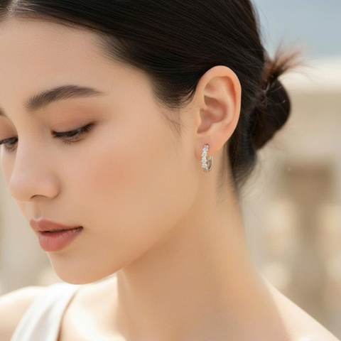 Khuyên tai bạc 925 Luna Jewelry dạng khoen nhiều ngôi sao nhỏ