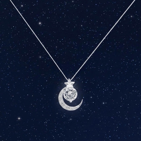 Mặt dây chuyền bạc 925 Trăng Sao Đá Mossanite 6mm Luna Jewelry