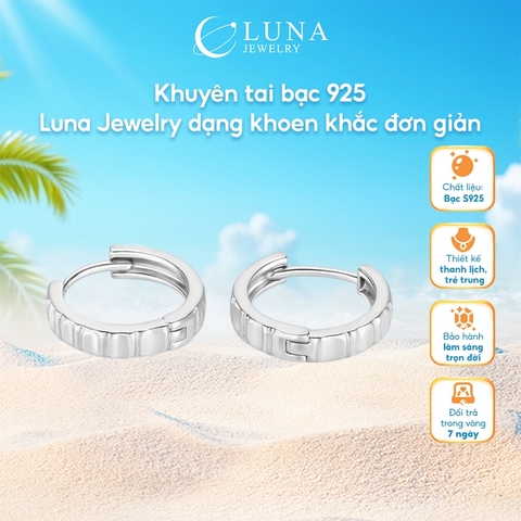 Khuyên tai bạc 925 Luna Jewelry dạng khoen khắc đơn giản