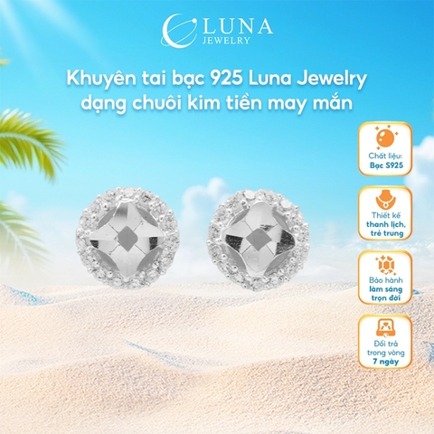 Khuyên tai bạc 925 Luna Jewelry dạng chuôi kim tiền may mắn
