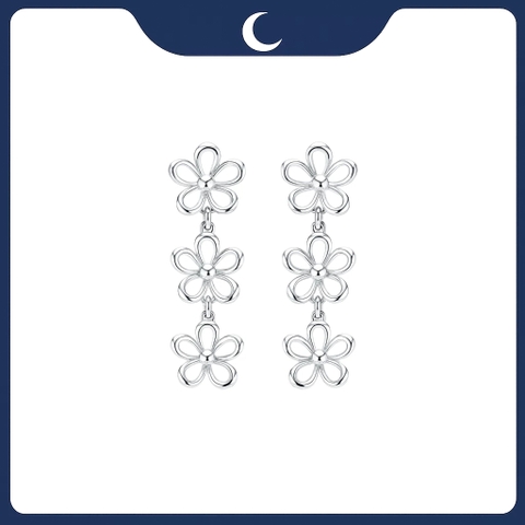 Khuyên tai bạc 925 Luna Jewelry dạng chuôi 3 bông hoa