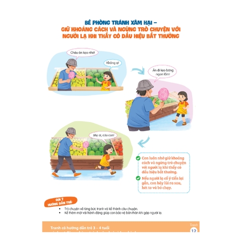 Tranh cô hướng dẫn trẻ 3 - 4 tuổi các hoạt động phòng tránh xâm hại và bạo hành