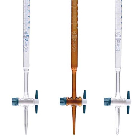 Burette nâu thủy tinh khóa PTFE class A ISOLAB
