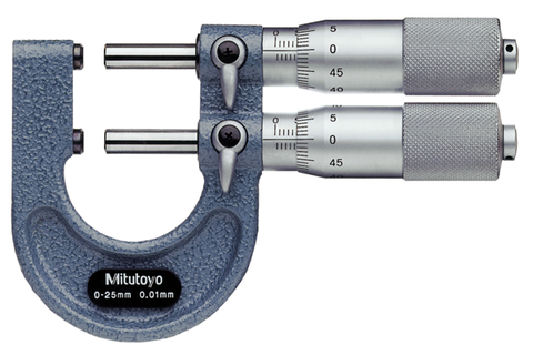 Panme Cơ Đo Ngoài Đo Độ Dày Ống Hai Trục Giới Hạn Mitutoyo, 0-25mm, 113-102