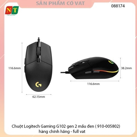 Chuột Logitech Gaming G102 gen 2 mầu đen ( 910-005802) - hàng chính hãng - full vat