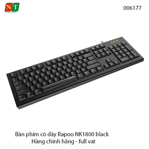 Bàn phím có dây Rapoo NK1800 (Đen) – Khắc laser chống phai – Hàng chính hãng – Full VAT