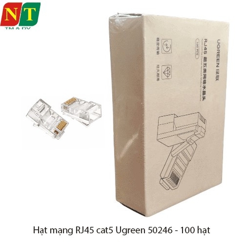 Hạt mạng RJ45 Cat5e UGREEN 50246 – chân đồng mạ vàng 24K, nhựa trong dẻo – Túi 100 cái – Chính hãng – Full Vat