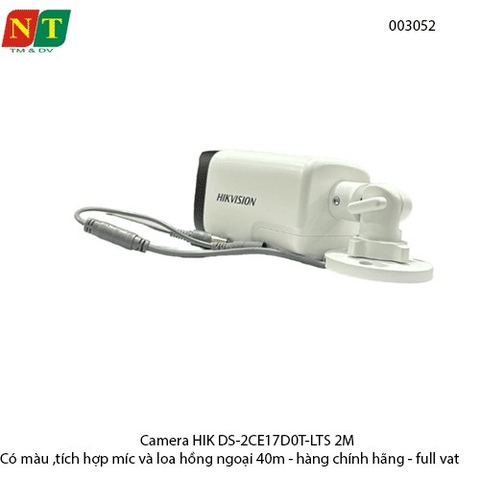 Camera HIKVISION DS-2CE17D0T-LTS 2MP – Có màu – Mic & loa – Hồng ngoại 40m – Chính hãng – Full VAT