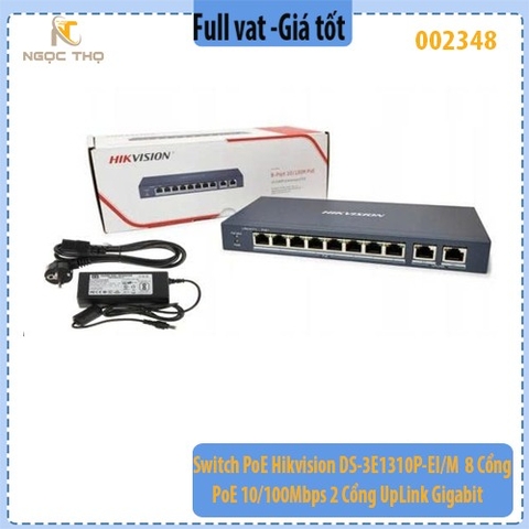 Switch PoE Hikvision DS-3E1310P-EI/M – 8 Cổng PoE 10/100Mbps + 2 Cổng UpLink Gigabit – Quản Lý Cloud, Công Suất 60W