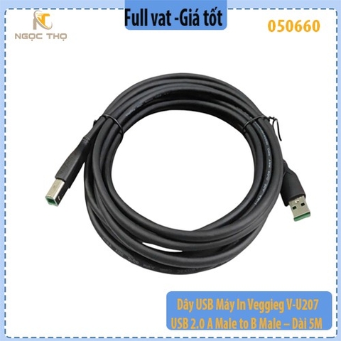 Dây USB Máy In Veggieg V-U207 – USB 2.0 A Male to B Male – Dài 5M – Chống Nhiễu – Hàng Chính Hãng – Full VAT