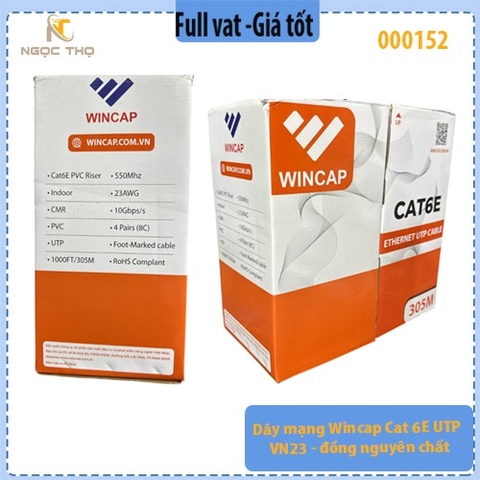 Dây Mạng Wincap Cat 6E UTP VN23 – Đồng Nguyên Chất – 305M – Màu Xanh – Chính Hãng - ( giá tính theo cuộn = 305m