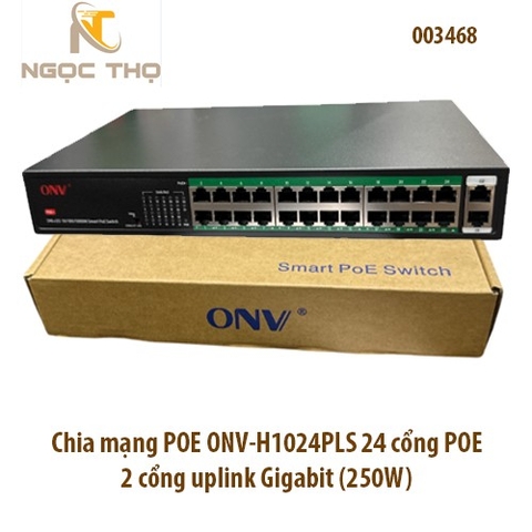 Switch PoE ONV-H1024PLS – Chia mạng Poe - 24 cổng PoE+ 10/100Mbps + 2 uplink Gigabit (250W) | Chính hãng – Full VAT