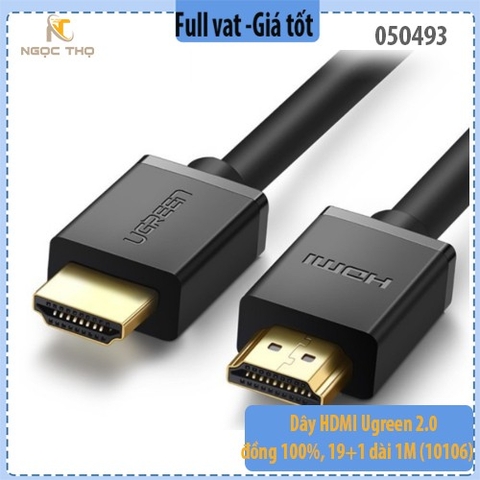Dây HDMI Ugreen 2.0 Đồng 100%, 19+1 Dài 1M (10106) – Chính Hãng, Hỗ Trợ 4K, Chất Lượng Đỉnh Cao