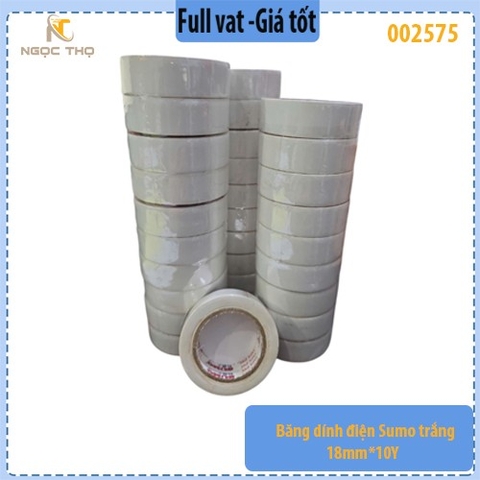 Băng dính điện Sumo trắng 18mm x 10Y – Chống cháy lan cấp A – Hàng chính hiệu – Full VAT