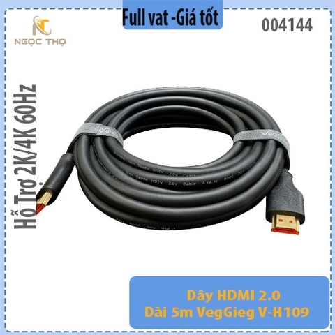 Dây HDMI 5m 4K VEGGIEG V-H109 (19+1) – HDMI 2.0, 18Gbps – Đầu mạ vàng – Chính hiệu – Full VAT