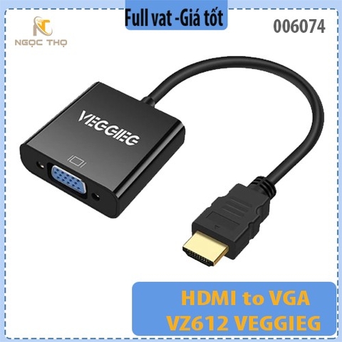 Bộ Chuyển HDMI to VGA VZ612 VEGGIEG – Hỗ Trợ Full HD 1080p – Không Hỗ Trợ Âm Thanh – Dùng Cho Laptop, PC, TV Box...