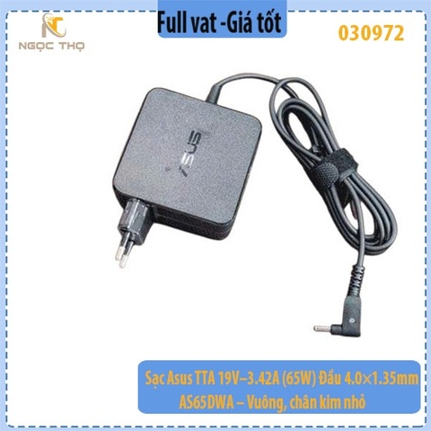 Sạc Asus TTA 19V–3.42A (65W) – Đầu 4.0×1.35mm – AS65DWA – Vuông, chân kim nhỏ – Hàng chính hiệu – Full VAT