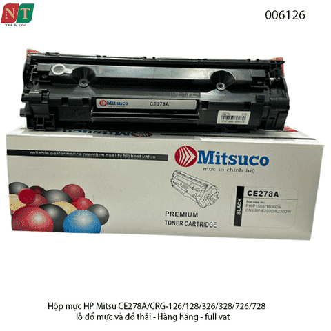 Hộp mực Mitsuco CE278A (78A) – tương thích CRG-126/128/326/328/726/728 –  Có lỗ đổ mực - chính hiệu - full vat