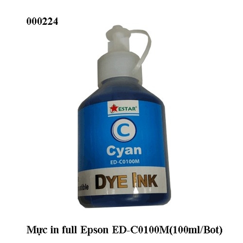 Mực nước in full Estar ED-LC100ML (100ml/chai) – Dùng cho máy in phun Epson – Màu xanh dương (Cyan – C) – full vat