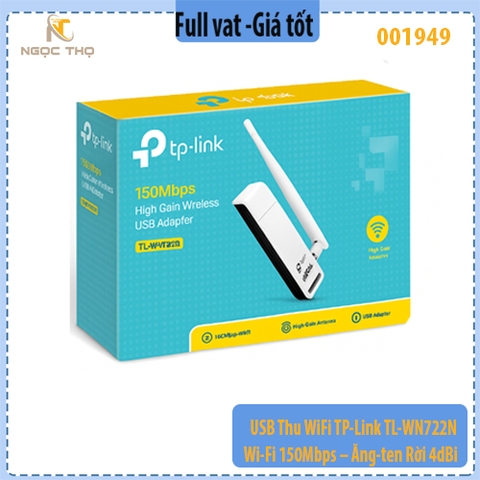 USB Thu WiFi TP-Link TL- WN722N – Wi-Fi 150Mbps – Ăng-ten Rời 4dBi – Hàng Chính Hãng – Full VAT – Bảo Hành 24 Tháng
