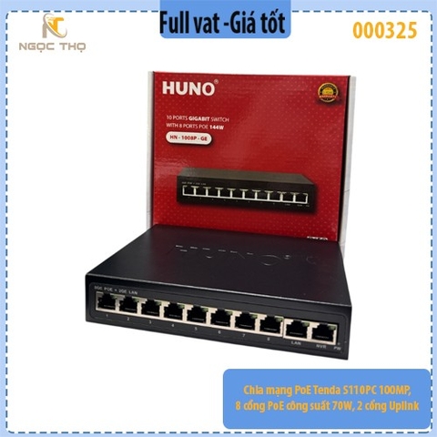Chia mạng PoE HUNO HN-1008P-GE 8 cổng - 1000MB - Switch POE HUNO HN-1008P-GE - chính hãng - full vat