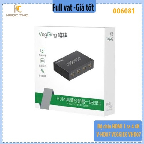 Bộ Chia HDMI 1 Ra 4 Veggieg V-HD07 – 4K@30Hz – Vỏ Kim Loại – Hàng Chính Hãng – Full VAT