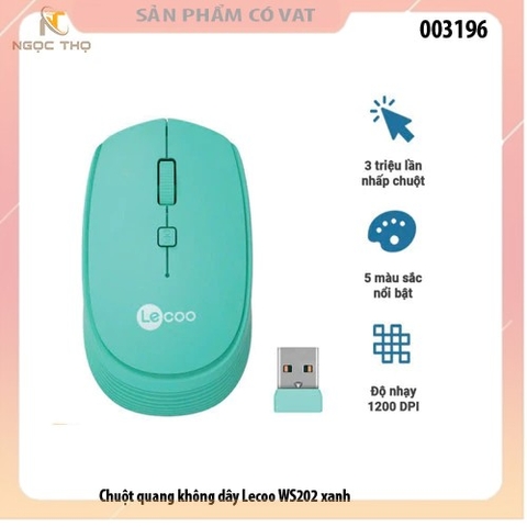 Chuột quang không dây Lecoo WS202 xanh - hàng chính hãng - full vat